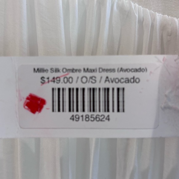 MEO MELI SZ M 100% Silk Millie White and Avocado Ombre Lined Maxi Dress - Picture 3 of 10